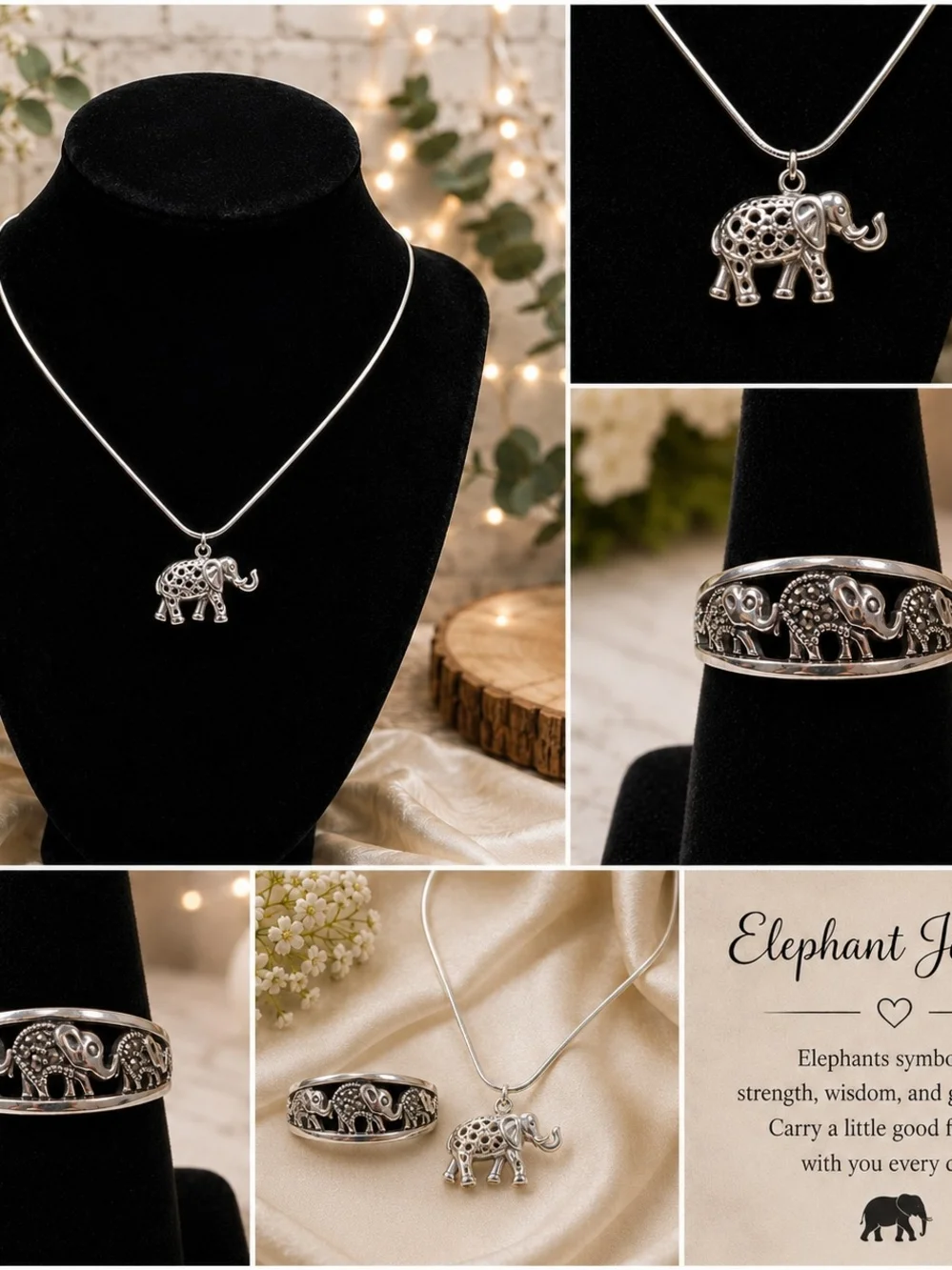 Silver Elephant Pendant Necklace - Women Jewelry